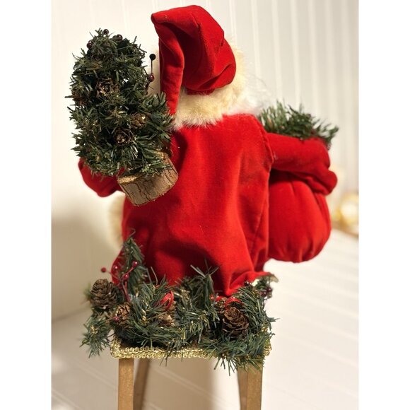 Vintage Santa with His Fur Rimmed Coat Hat And Fur Boots in Sleigh 15” - Picture 4 of 8